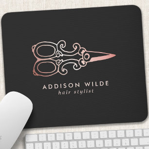 Vintage-Roségold-Schere Friseur-Logo Mousepad