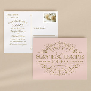 Vintage Roségold-Schnörkel Save-the-Date-Karte Ankündigungspostkarte
