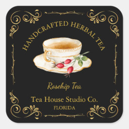 Vintage Rosehip Tea Square Label Quadratischer Aufkleber