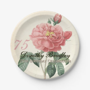 Vintage Rosen-75. Geburtstags-Party-Papier-Teller Pappteller