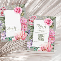 Vintage-Rosen-Blumen-QR-Code-romantische Hochzeit