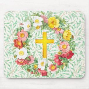 Vintage-Rosen-Blumenkranz-Kreuz-Mauspad Mousepad