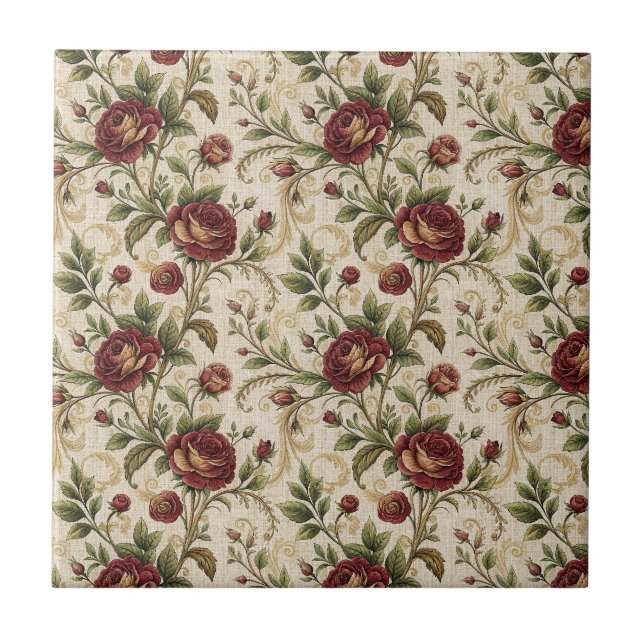 Vintage-Rosen-Blumenmuster - Blumen-Design Fliese (Vorderseite)