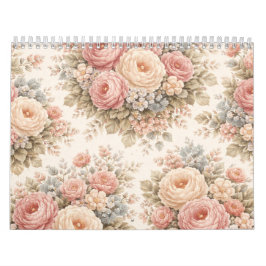 Vintage-Rosen-Blumenmuster | Elegantes Pastell  Kalender