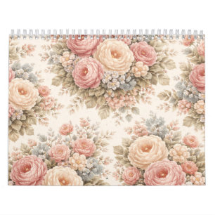 Vintage-Rosen-Blumenmuster Elegantes Pastell Kalender