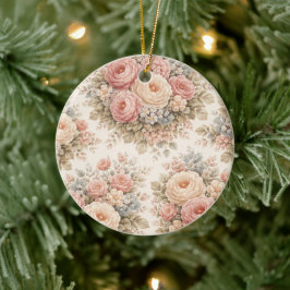 Vintage-Rosen-Blumenmuster | Elegantes Pastell  Keramik Ornament