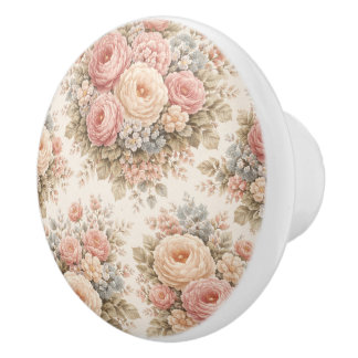 Vintage-Rosen-Blumenmuster | Elegantes Pastell Keramikknauf