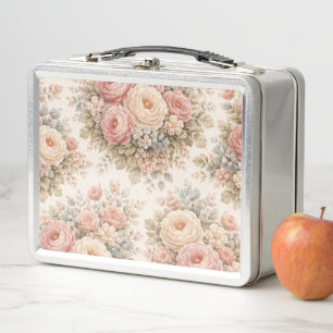 Vintage-Rosen-Blumenmuster Elegantes Pastell Metall Brotdose