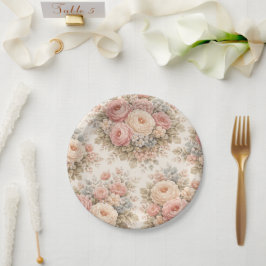Vintage-Rosen-Blumenmuster | Elegantes Pastell  Pappteller