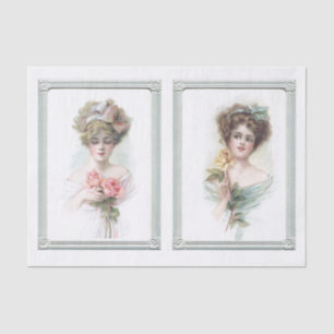 Vintage-Rosen-Damenrahmen Gelbe rosa Rosen elegant Seidenpapier