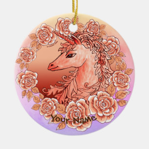 Vintage-Rosen Einhorn Keramik Ornament