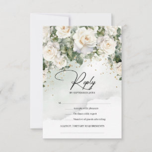 Vintage Rosen Eukalyptusgrün und Gold RSVP Karte