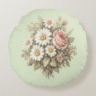 Vintage-Rosen & Gänseblümchen Blumenbouquet Kissen
