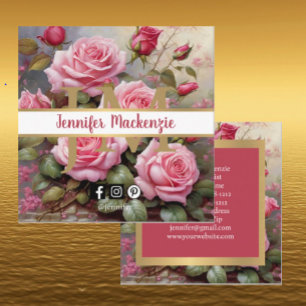 Vintage-Rosen Gold Hübsches Rosa Quadratische Visitenkarte