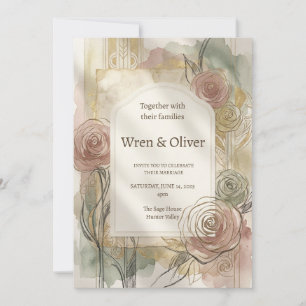 Vintage-Rosen-Hochzeit Einladung