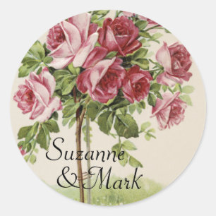Vintage-Rosen-Hochzeit Runder Aufkleber