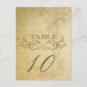 Vintage-Rosen-Hochzeit-Tischnummernkarten Postkarte