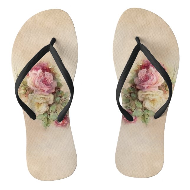 Vintage Rosen im handbemalten Stil Flip Flops (Fußbett)