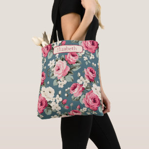 Vintage-Rosen in Rosa auf personalisiertem Tiefbla