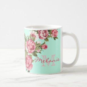 Vintage Rosen in Rosa, blass türkis, Tasse