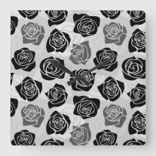 Vintage Rosen in Schwarzweiß Quadratische Wanduhr
