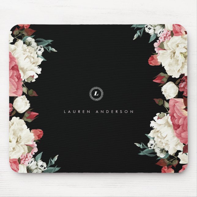 Vintage Rosen-kundenspezifisches Monogramm Mousepad (Vorne)