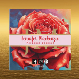 Vintage-Rosen-Kunstblumendesign Quadratische Visitenkarte