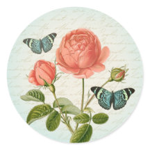 Vintage-Rosen-Mädchen-Aufkleber mit Schmetterlinge