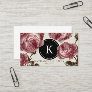 Vintage Rosen mit schwarzem Monogramm Visitenkarte