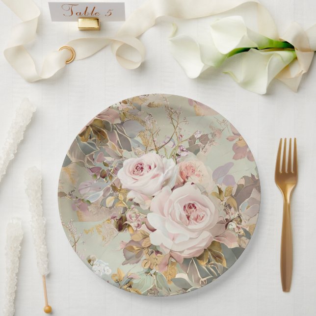Vintage Rosen Pappteller (Hochzeit)