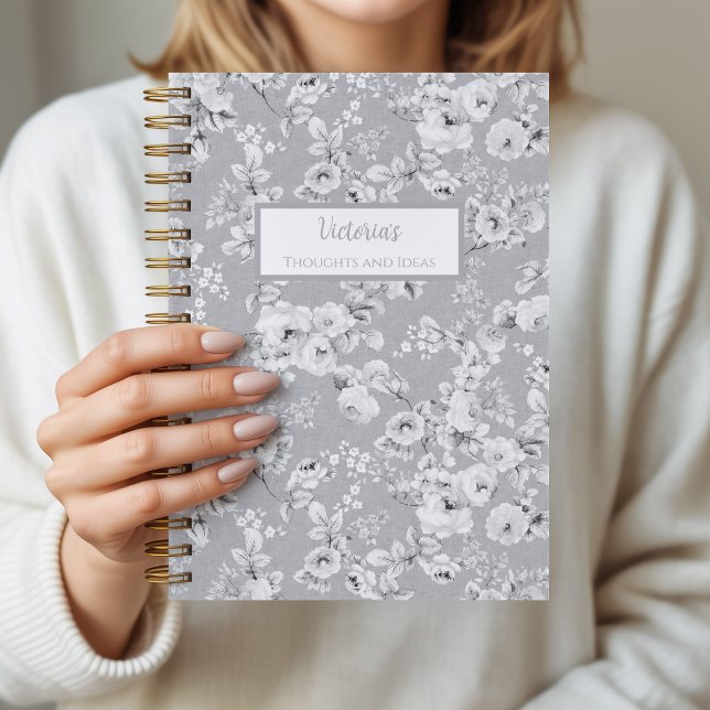 Vintage-Rosen Personalisiertes Notizbuch (Vintage Roses Notebook Grey)