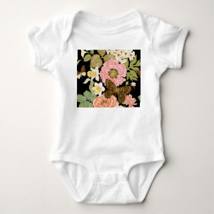 Vintage-Rosen-Pfingstrosen: Schwarzes Blumenmuster Baby Strampler