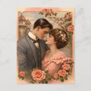 Vintage-Rosen-Postkartenrückseite – Sanfte Blush-B Postkarte