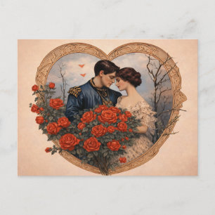 Vintage-Rosen-Romanze-Postkarte   Antikes Herz Postkarte
