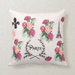 Vintage Rosen-rosa Kissen Paris