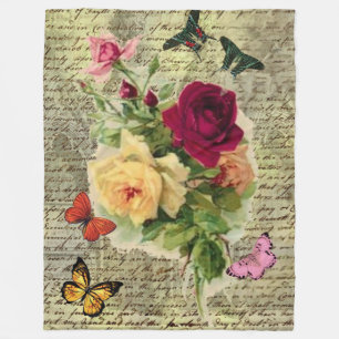 Vintage-Rosen & Schmetterlinge Fleece-Decke Fleecedecke