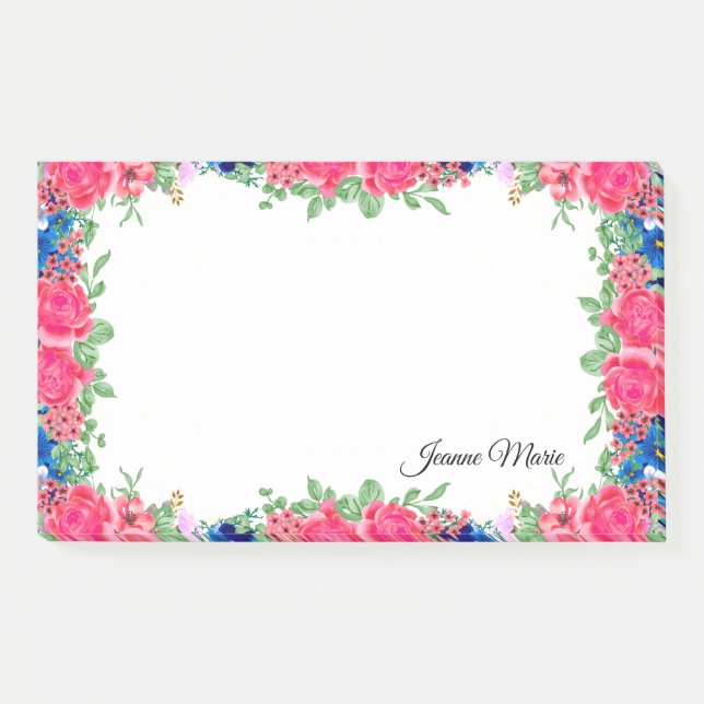 Vintage Rosen und Blumen Personalisiert Post-it Klebezettel (Vorderseite)