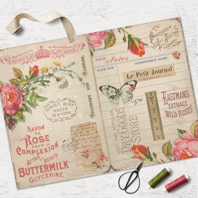 Vintage Rosen und Ephemera Decoupage Seidenpapier (Von Creator hochgeladen)