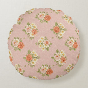 Vintage-Rosen- und Gänseblümchen-Bettwäsche Rundes Kissen