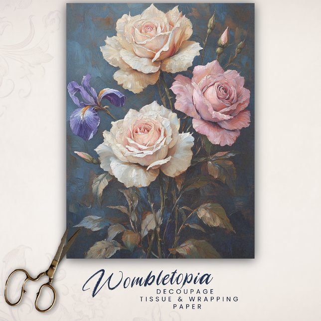 Vintage Rosen und Iris Entwürfen Kunst Seidenpapier (Von Creator hochgeladen)