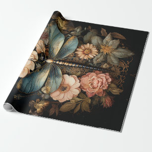 Vintage Rosen und Libelle Geschenkpapier