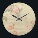 Vintage Rosen und Musik-Wand-Uhr Große Wanduhr<br><div class="desc">Antike Postkarte,  Rosen und Musik kombiniert,  um einen reizenden romantischen Entwurf zu machen.</div>