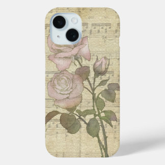 Vintage Rosen und Musikcore iPhone 15 Hülle