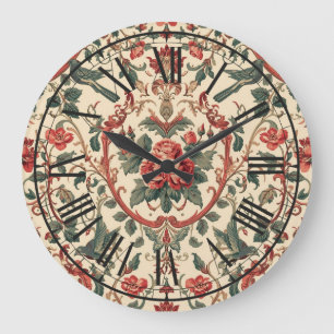 Vintage-Rosen- und Vogel-Muster Romantische Art No Große Wanduhr