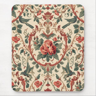 Vintage-Rosen- und Vogel-Muster Romantische Art No Mousepad