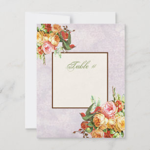 Vintage-Rosen-und-Vögel-Tischnummernkarte Einladung