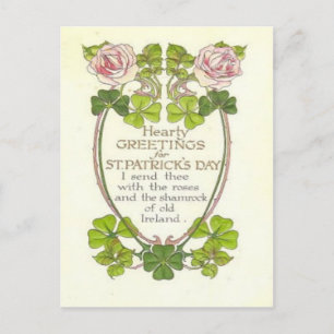 Vintage-Rosen Vierblättrige Kleeblätter St. Patric Postkarte
