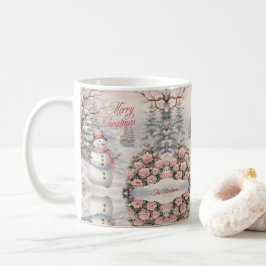 Vintage Rosen, Weihnachtsdorf Snowman Kaffeetasse