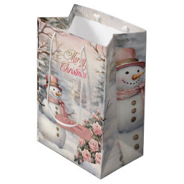 Vintage Rosen, Weihnachtsdorf Snowman Mittlere Geschenktüte