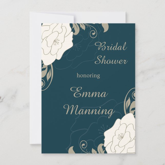 Vintage Rosen, Wirbel auf aquamarinem Brautparty Einladung (Vorderseite)